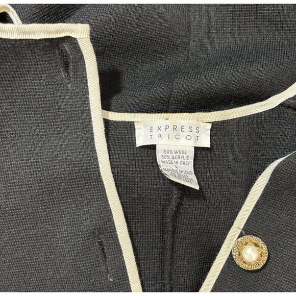 Vintage 90s Express Tricot Cardigan Sweater Womens Large L Black Pearl Italy - Picture 7 of 13